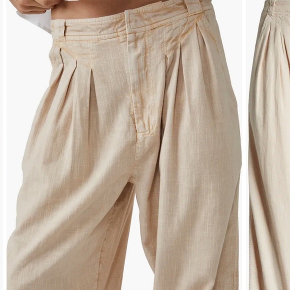 Free People Lotta Love Pleated Wide Leg Cotton Pants In Pebble. - Picture 6 of 12